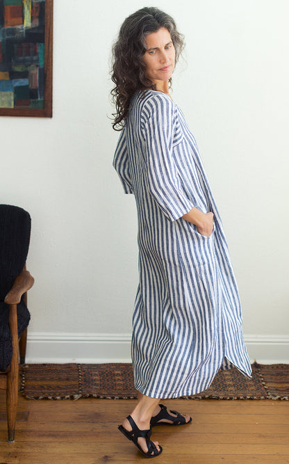 Caftan Dress in Blue Stripe