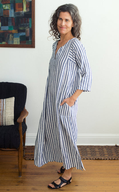 Caftan Dress in Blue Stripe
