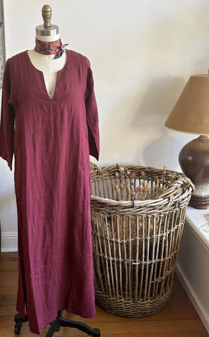 Caftan Dress in Wine Linen