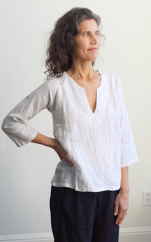 Caftan Top in Crispy White Stripe