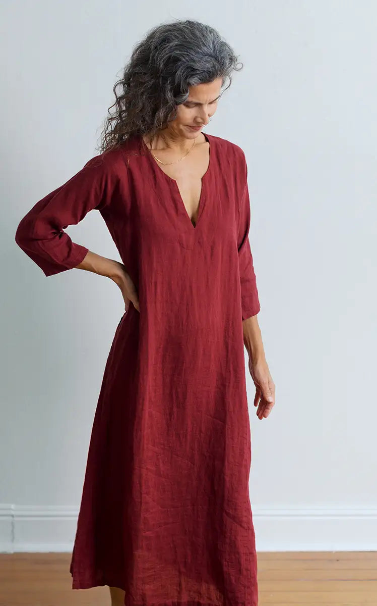 Caftan Dress in Wine Linen
