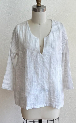 Caftan Top in Crispy White Stripe