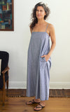 Drawstring Dress in Chambray Stripe