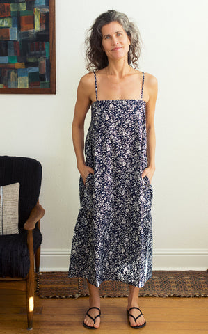 Drawstring Dress in Liberty Navy Floral