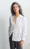 Oversized Workshirt in Crispy White Stripe Linen