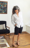 Oversized Workshirt in Crispy White Stripe Linen