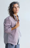 Oversized Workshirt in Rosewood and Cream Stripe