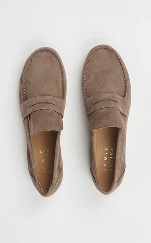 Jamie Haller The Penny Loafer in Taupe Suede