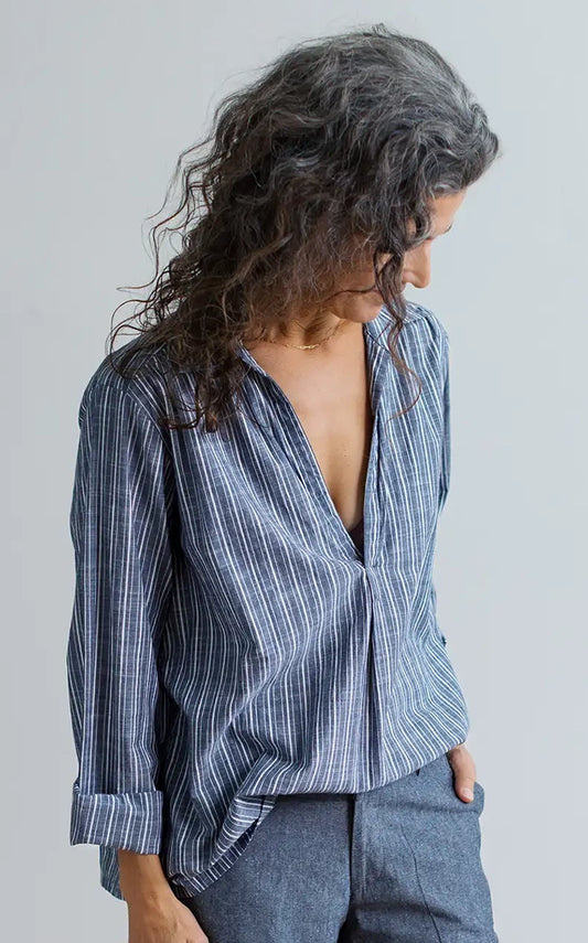 Potter's Top in Grey Striped Khadi