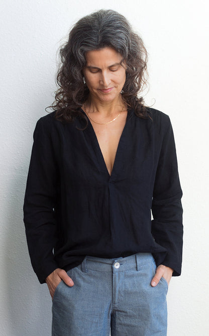 Potter's Top in Black Linen