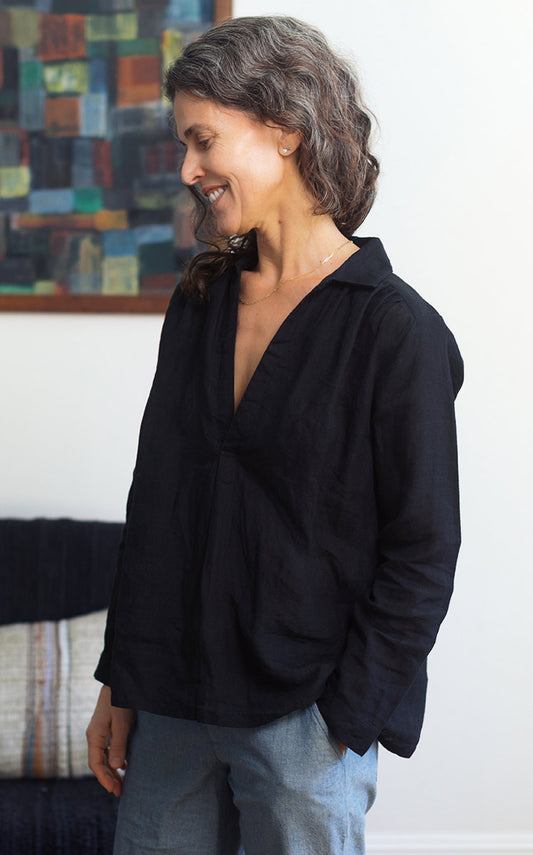 Potter's Top in Black Linen