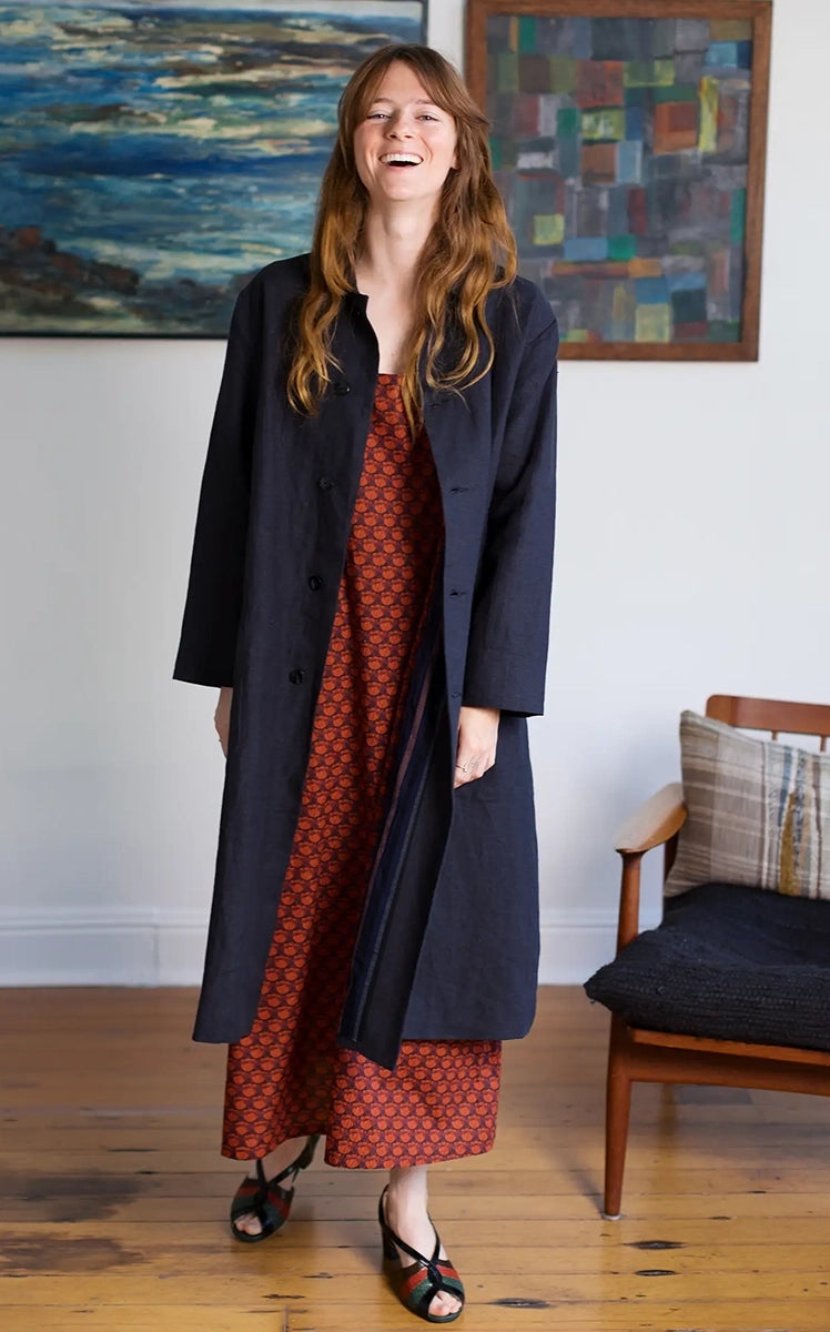 Trench in Ink Linen Lined in Stripes