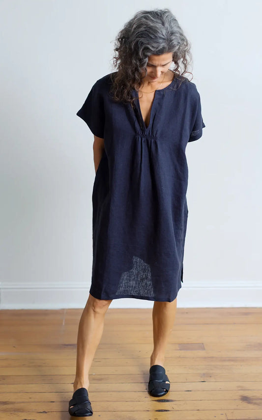 Viv Dress in Ink Linen