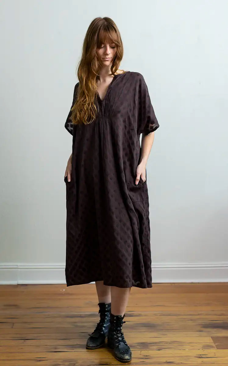 Viv Dress Long in Rosewood Jamdani