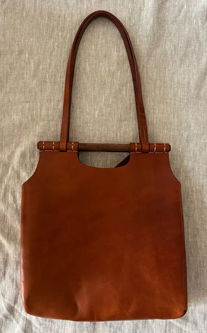 Talouha Wood Handle Basket Bag in Cognac