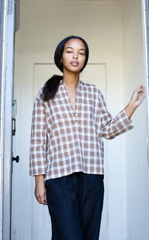 Atelier Top in Paper Thin Creme Plaid