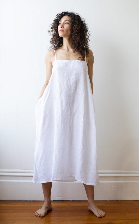 Drawstring Dress in Moon Linen