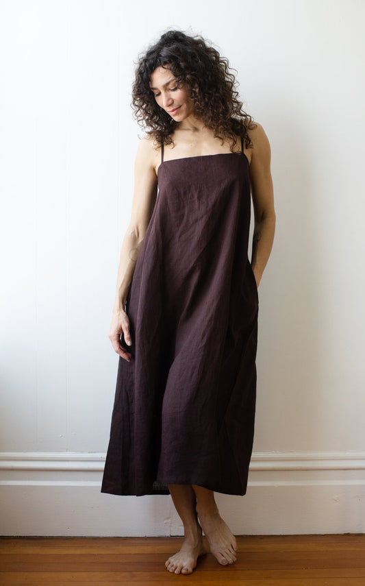 Drawstring Dress in Rosewood Handkerchief Linen
