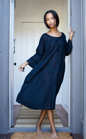 Gardener's Dress in Noir Woven Khadi
