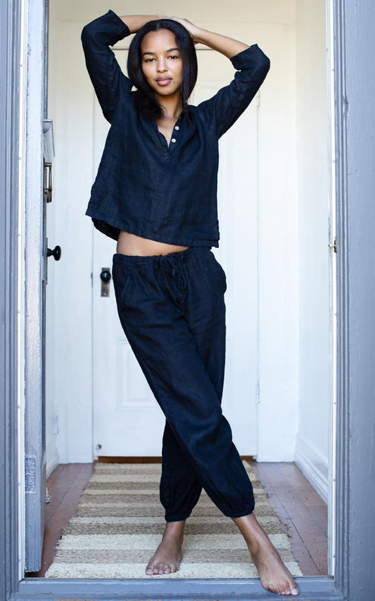 Potters Pant in Noir Handkerchief Linen