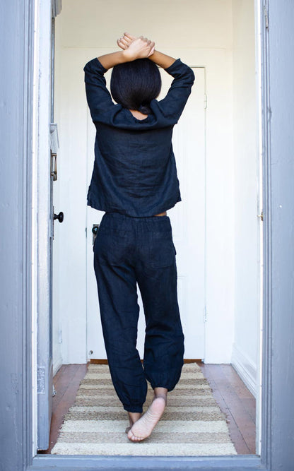 Potters Pant in Noir Handkerchief Linen