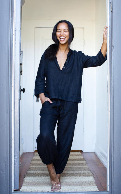 Potters Pant in Noir Handkerchief Linen