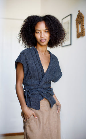 Sleeveless String Sweater in Charcoal
