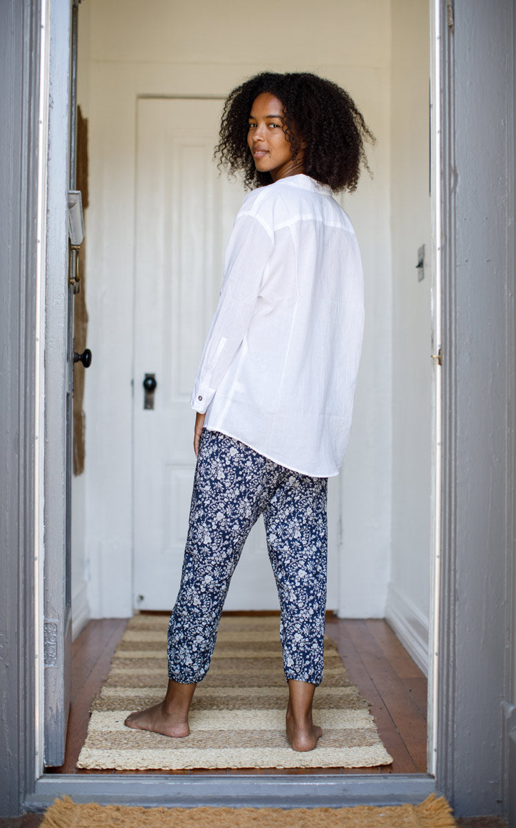 Workshirt in White Crinkled Cotton