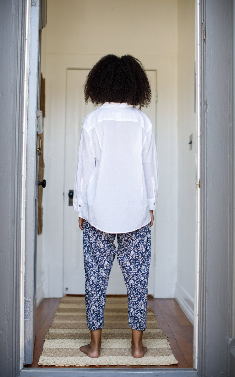 Workshirt in White Crinkled Cotton