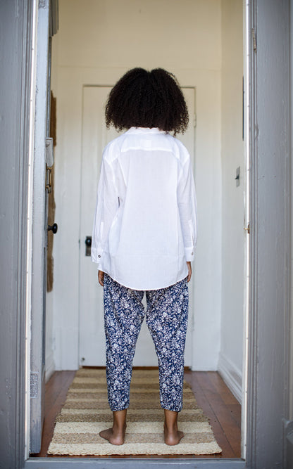 Workshirt in White Crinkled Cotton
