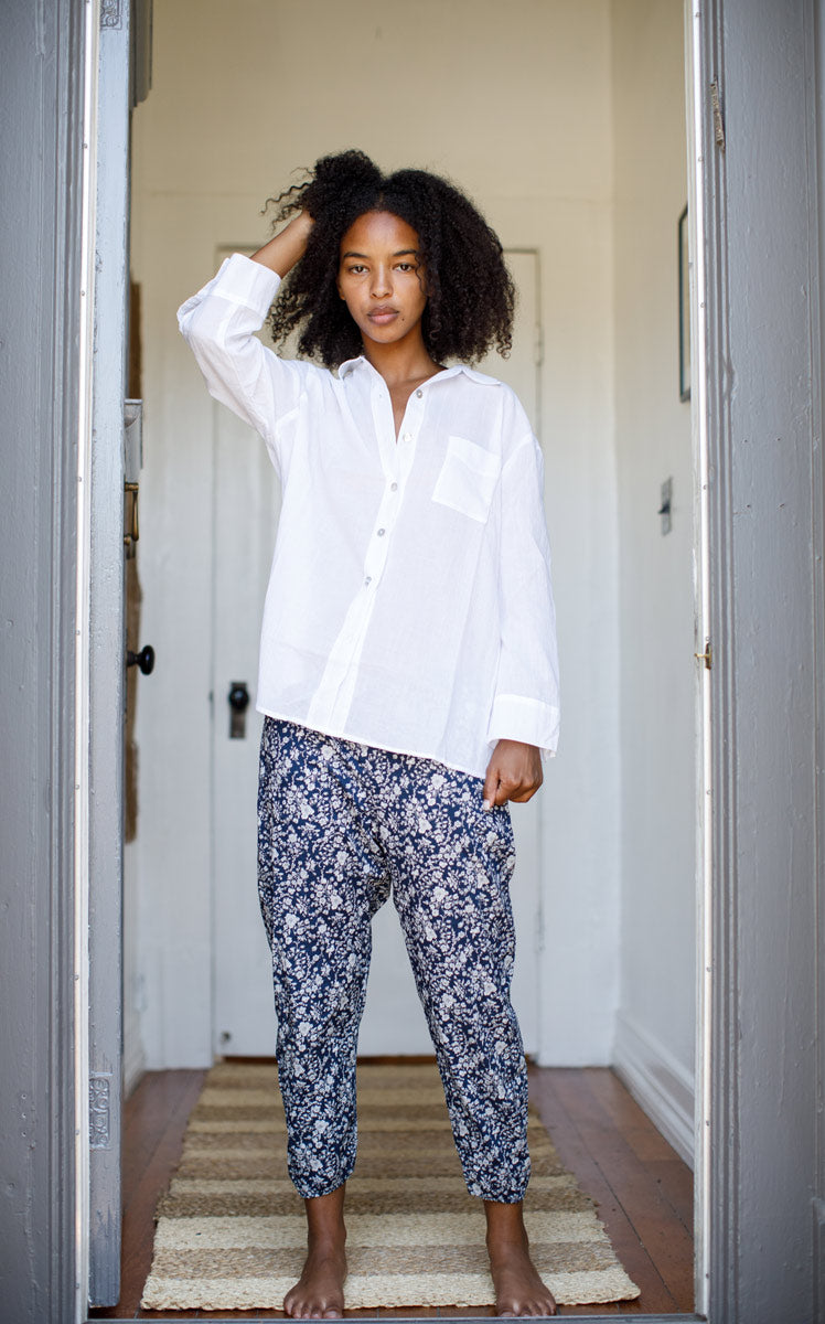 Workshirt in White Crinkled Cotton