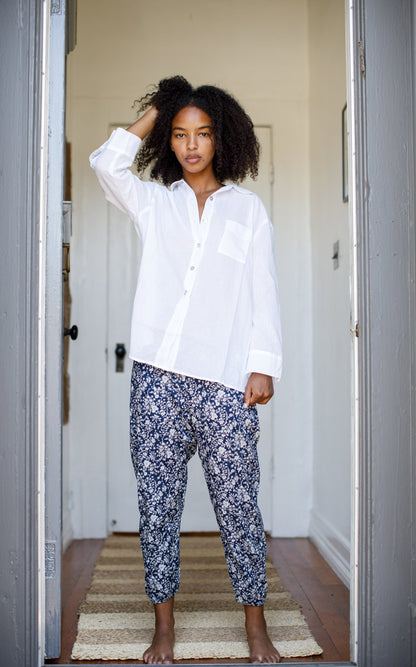 Workshirt in White Crinkled Cotton