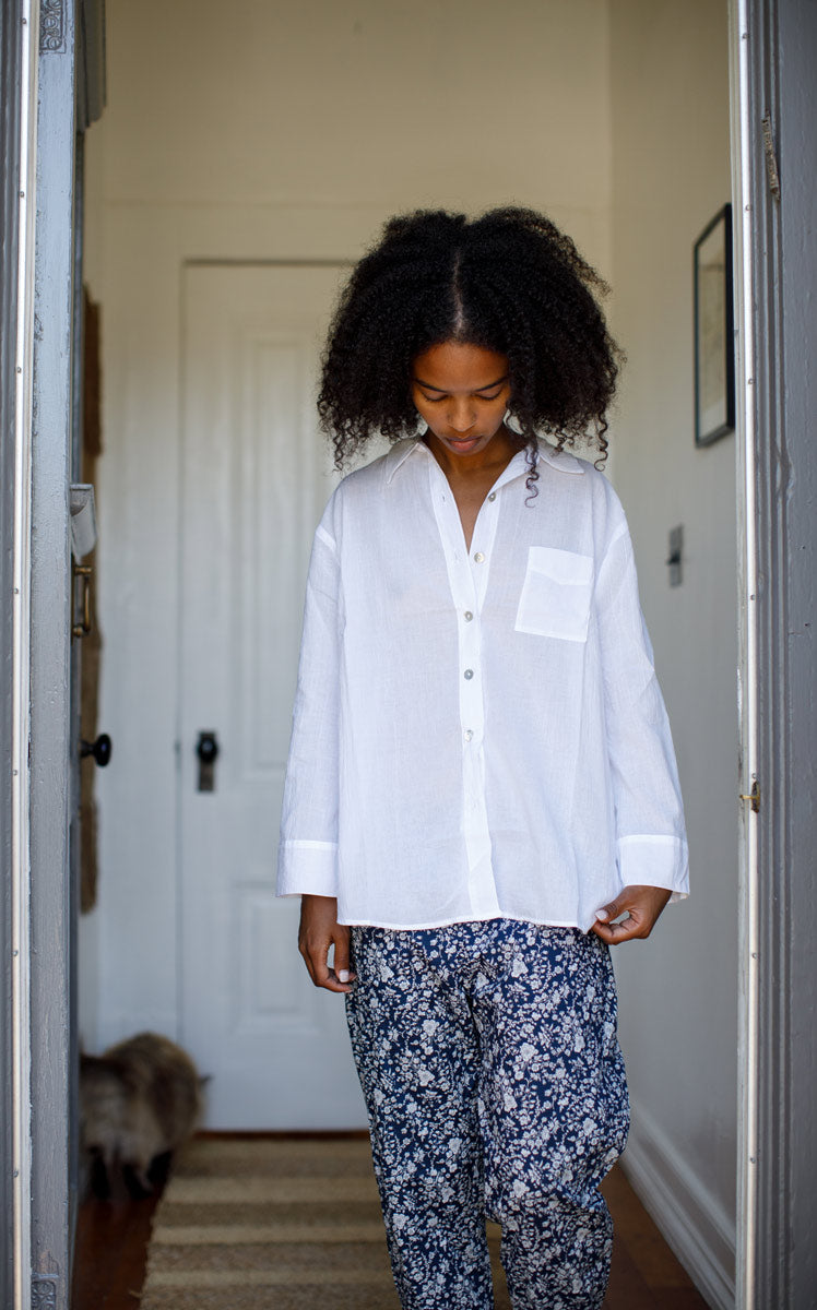 Workshirt in White Crinkled Cotton